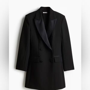 H&M Elegant Tuxedo Black Double-Breasted Women's Dress- Coat
